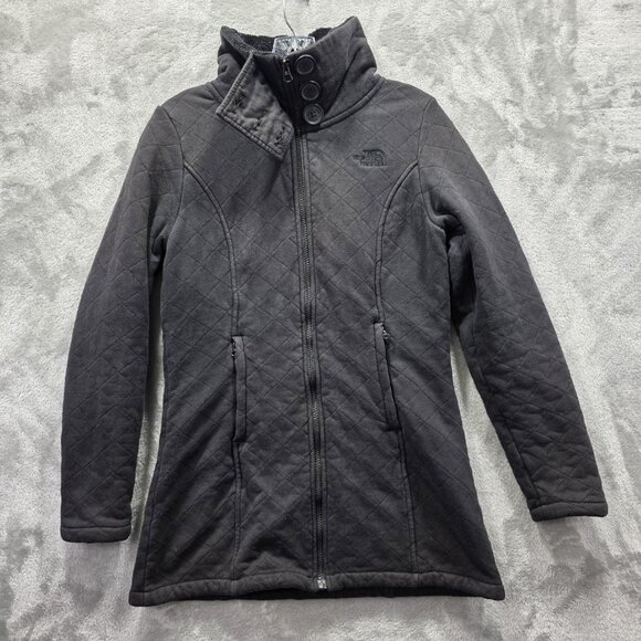 The North Face Jacket Womens Medium Gray Quilted Fleece Lined Funnel Neck Zip - Picture 1 of 12